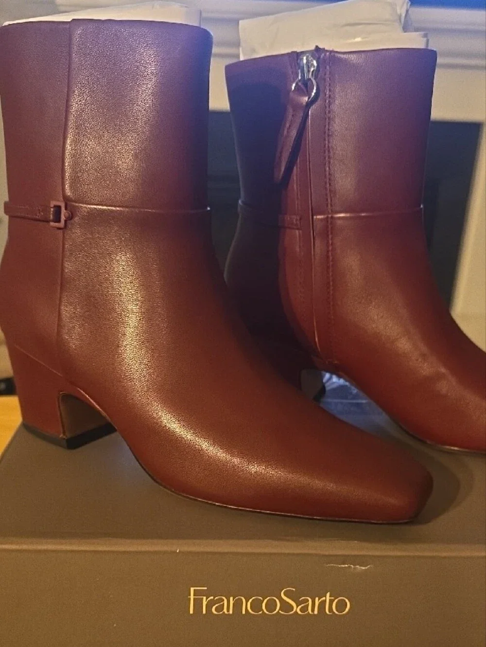 Franco Sarto Burgundy Leather Ankle Booties